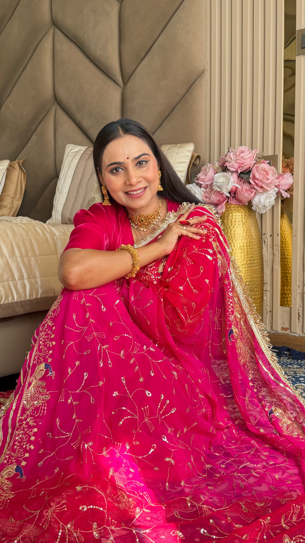 Red Dual Shade Royal Georgette Saree with Kasab and Zari Work