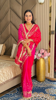 Red Dual Shade Royal Georgette Saree with Kasab and Zari Work