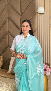 Sky Blue Shimmery Tissue Silk Saree with Sequin Motifs
