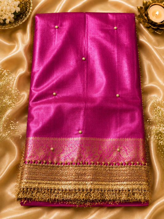 Royal Lavender Tissue Silk Saree with Intricate Handwork & Pearl Detailing