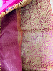 Royal Lavender Tissue Silk Saree with Intricate Handwork & Pearl Detailing