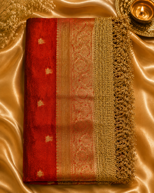 Classic Maroon & Gold Festive Tissue Silk Saree