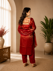 Metallic Maroon Embroidered Kurta Set