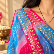 Multicolour Leheriya Saree – Blue & Pink