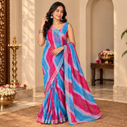 Multicolour Leheriya Saree – Blue & Pink