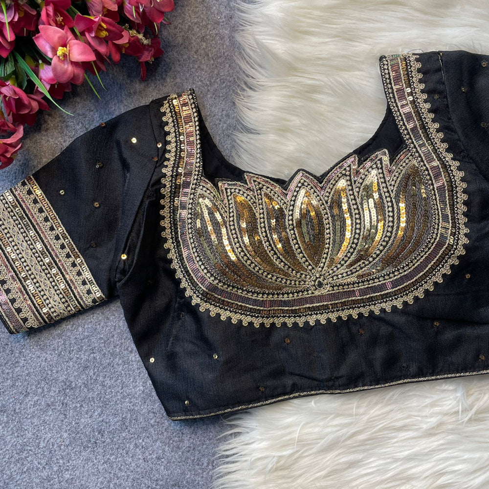 Heavy milan silk with embroidery work black color blouse