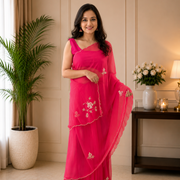 Peach georgette saree with cut dana handwork - front view

