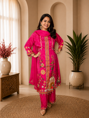 Fuchsia Pink Kurta Pant Set with Dupatta