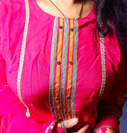 Fuchsia Pink Kurta Pant Set with Dupatta
