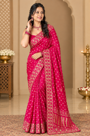 Pink Gajji Silk Bandhani Saree with Handwork