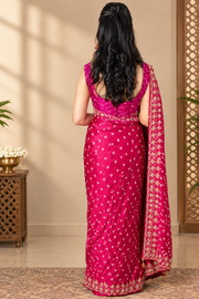 Pink Gajji Silk Bandhani Saree with Handwork