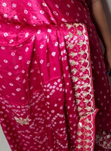 Pink Gajji Silk Bandhani Saree with Handwork