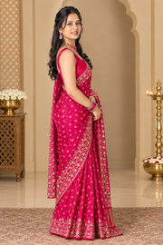 Pink Gajji Silk Bandhani Saree with Handwork
