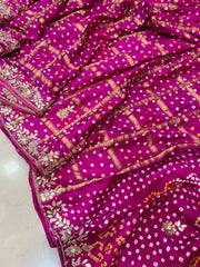 Pink Gajji Modal Silk Gharchola Saree with Handwork