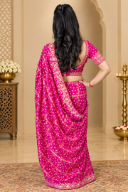 Pink Gajji Modal Silk Gharchola Saree with Handwork
