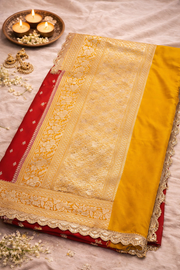 Pure Katan Silk Red Saree with Lace Border.