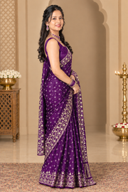 Purple Gajji Silk Bandhani Saree with Handwork