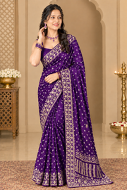 Purple Gajji Silk Bandhani Saree with Handwork