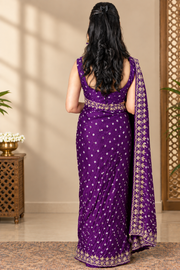 Purple Gajji Silk Bandhani Saree with Handwork