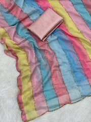 Multicolor organza saree with Beads and Katdana Handwork