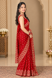 Red Gajji Silk Bandhani Saree with Handwork