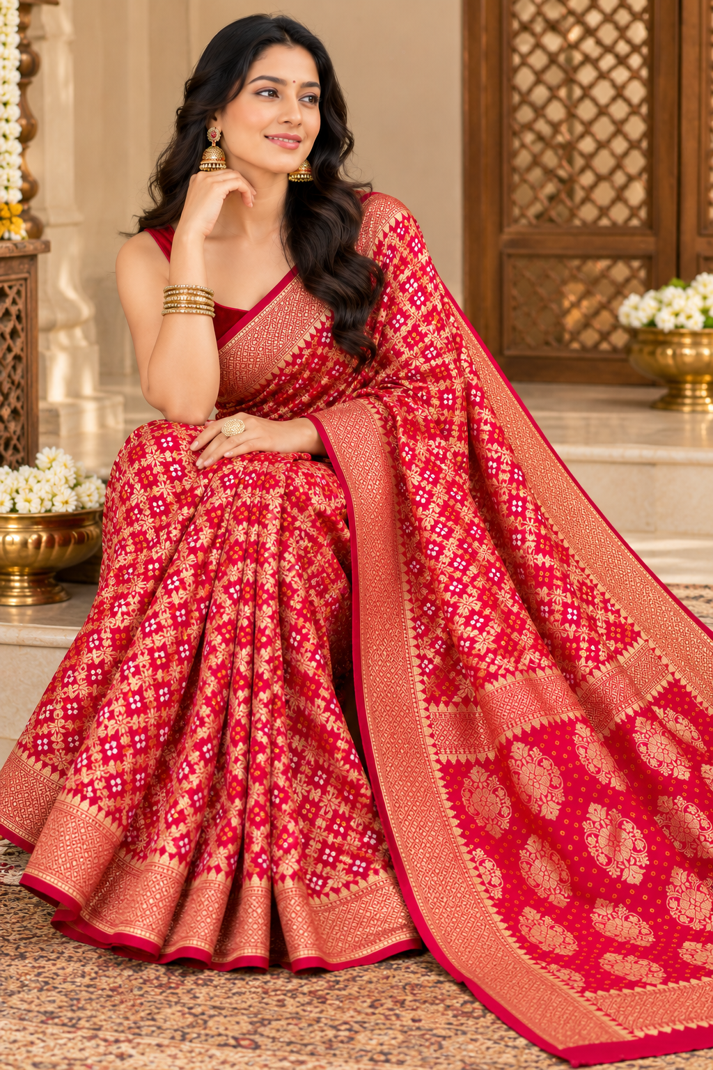 Red Khaddi Georgette Banarasi Saree