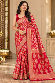 Red Khaddi Georgette Banarasi Saree