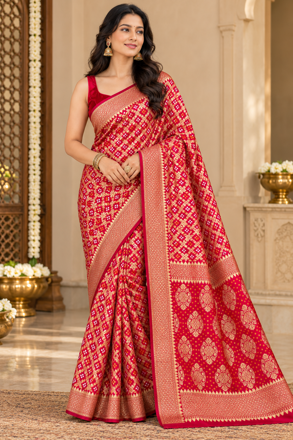Red Khaddi Georgette Banarasi Saree