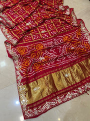 Red Gajji Modal Silk Gharchola Saree with Handwork