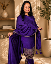 Royal Purple Raw Silk Embroidered Kurta Pant Set with Dupatta