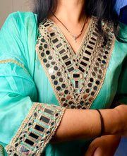 Aqua Green Short Anarkali with Palazzo and Dupatta