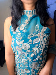 Teal Green Embroidered Kurta Palazzo Set with Dupatta