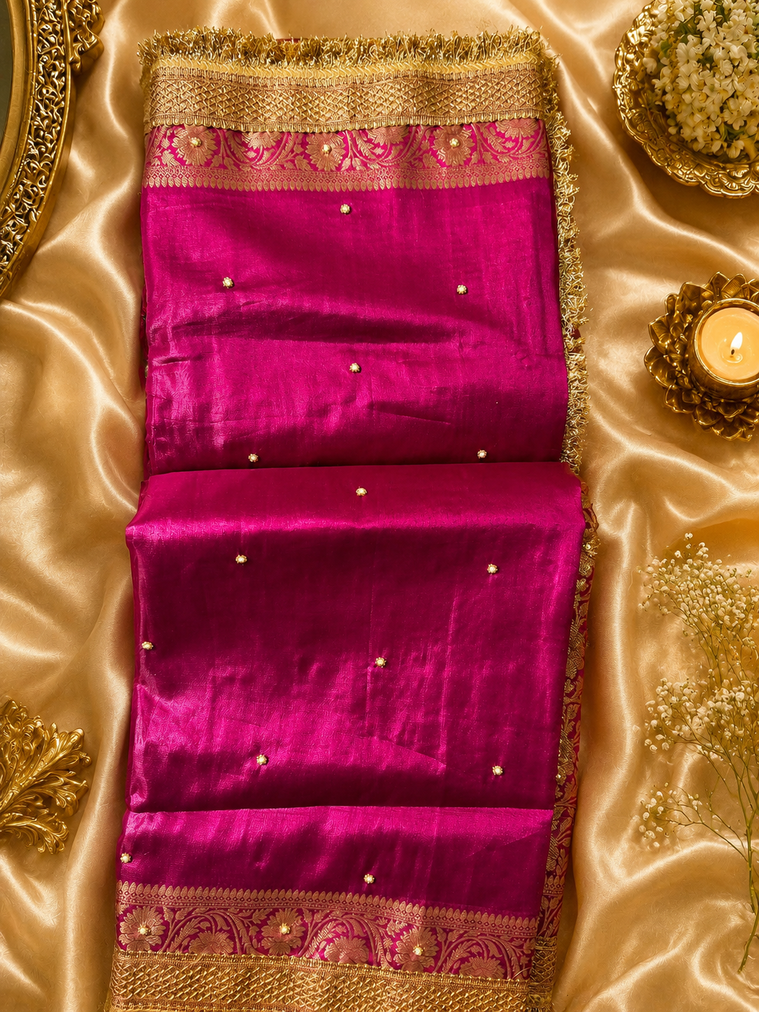 TVISA magenta tissue silk saree for weddings and festivals