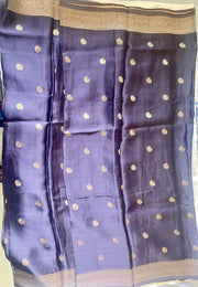Slate Blue Silk Saree with Gold Zari Butis tvisa