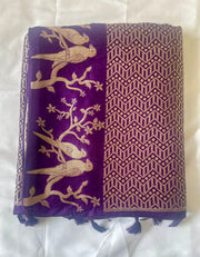Regal Purple Saree with Bird Motifs tvisa