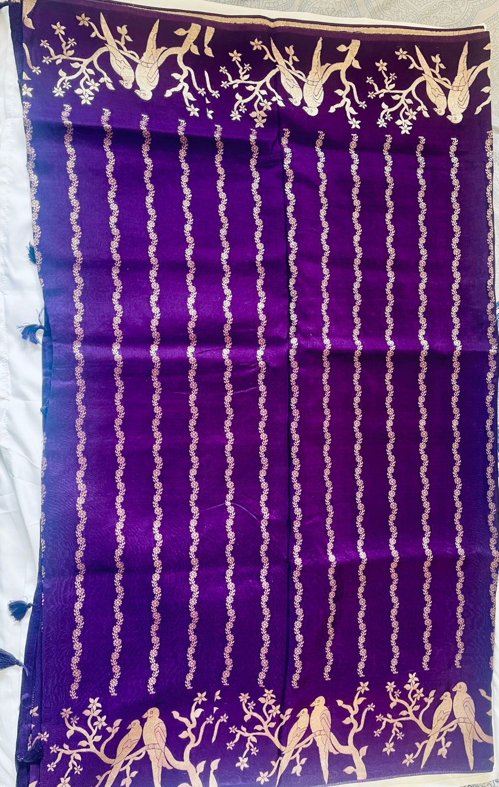 Regal Purple Saree with Bird Motifs tvisa