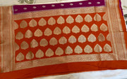 Pure Khaddi Georgette Saree in Deep Magenta with Rust Orange Zari Border tvisa