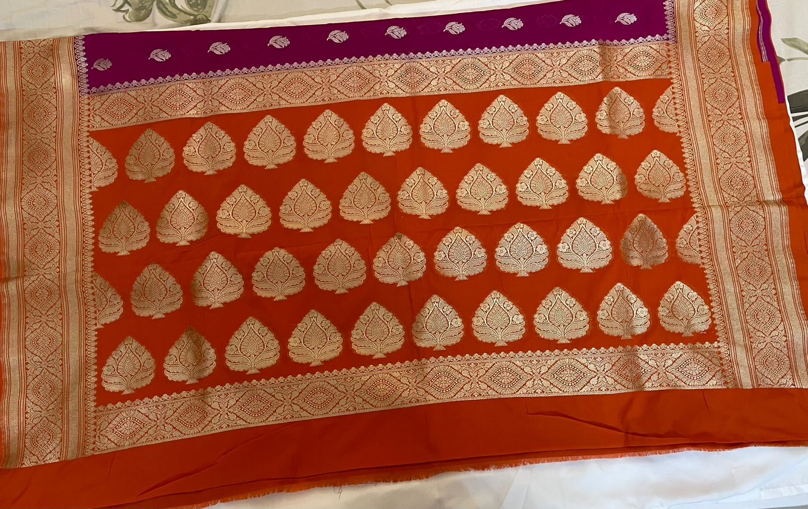 Pure Khaddi Georgette Saree in Deep Magenta with Rust Orange Zari Border tvisa