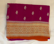 Pure Khaddi Georgette Saree in Deep Magenta with Rust Orange Zari Border tvisa
