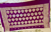 Pure Banarasi Khaddi Georgette Saree in Deep Purple with Gold Zari Motifs tvisa