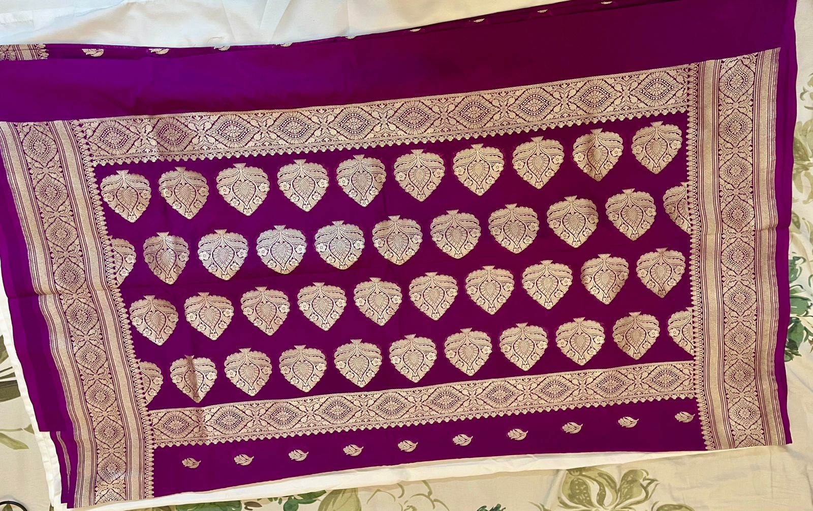 Pure Banarasi Khaddi Georgette Saree in Deep Purple with Gold Zari Motifs tvisa