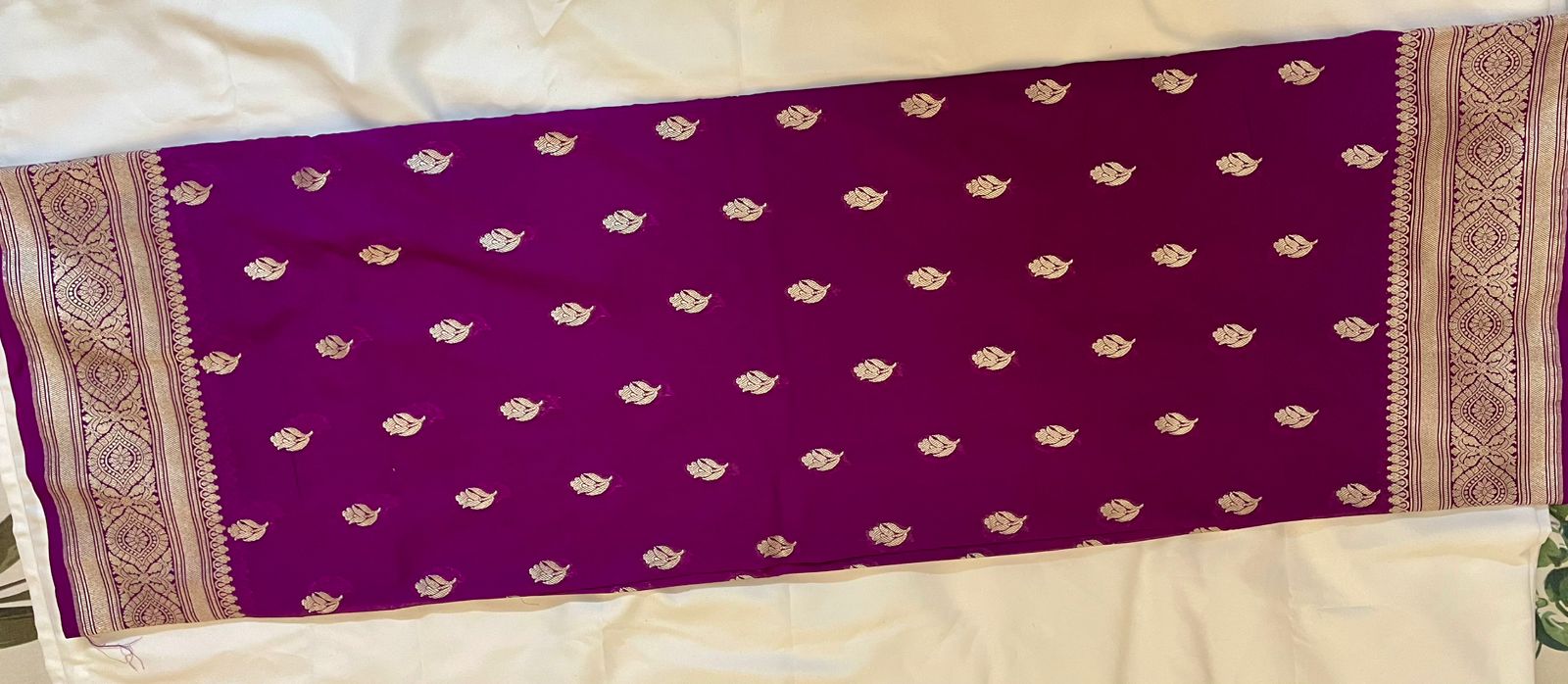 Pure Banarasi Khaddi Georgette Saree in Deep Purple with Gold Zari Motifs tvisa