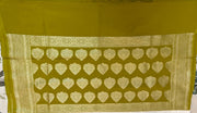 Pure Banarasi Khaddi Georgette Saree in Olive Green with Gold Zari Motifs tvisa