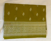 Pure Banarasi Khaddi Georgette Saree in Olive Green with Gold Zari Motifs tvisa
