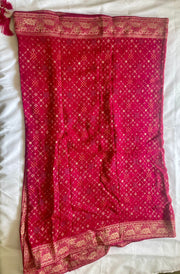 Dark Pink Khaddi Georgette Bandhani Saree.