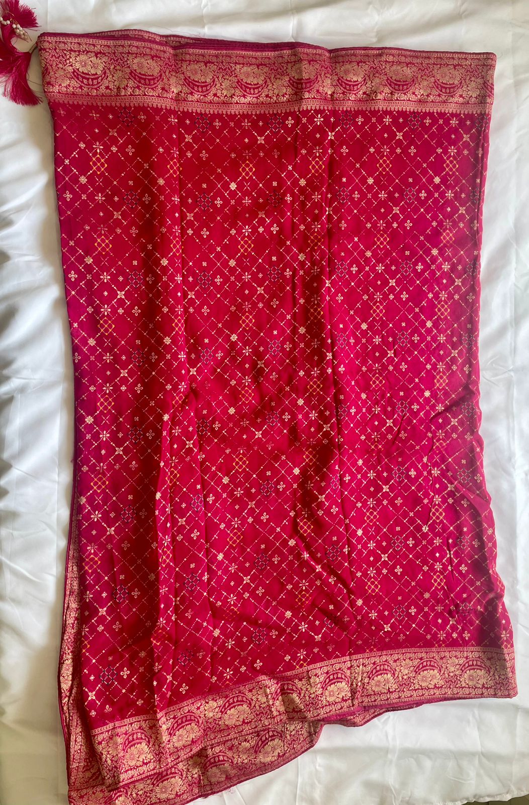 Dark Pink Khaddi Georgette Bandhani Saree.