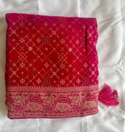 Dark Pink Khaddi Georgette Bandhani Saree.