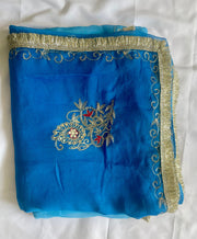 Dual-Shade Blue Chiffon Saree.