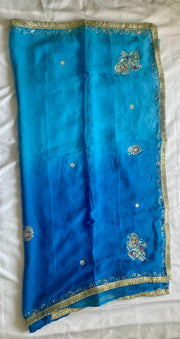 Dual-Shade Blue Chiffon Saree.