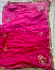 Hot Pink Chiffon Saree with Pittan Work.
